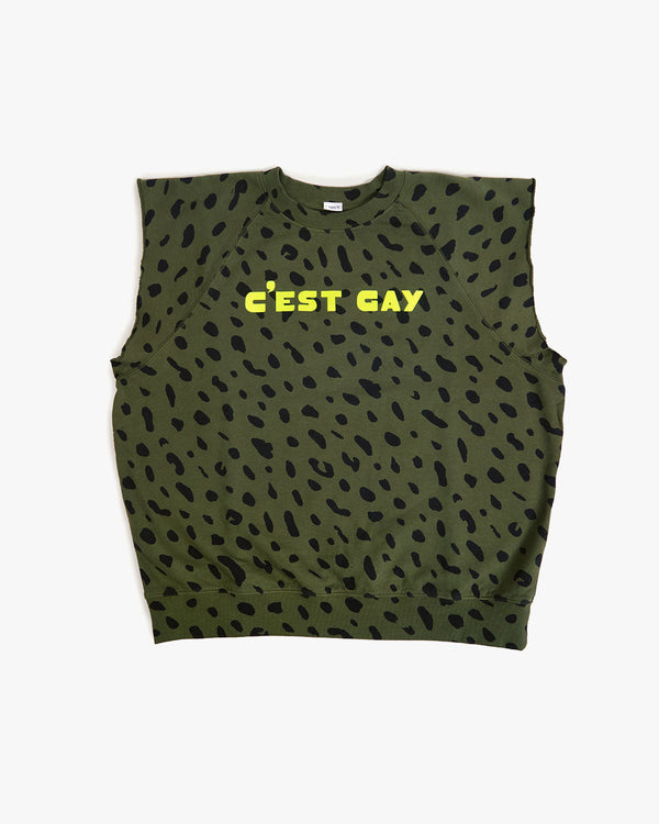 Clare Vivier Sweatshirt Vest Army Jaguar W/ Neon Yellow C'est Gay / XS