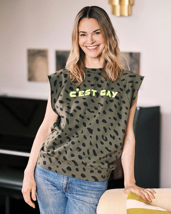 clare vivier Sweatshirt Vest Army Jaguar w/ Neon Yellow C'est Gay / XS