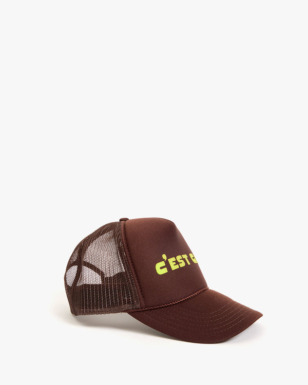Clare Vivier Trucker Hat Chocolate W/ Neon Yellow C'est Gay