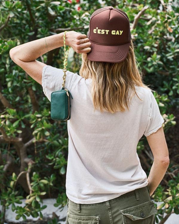 Clare Vivier Trucker Hat Chocolate W/ Neon Yellow C'est Gay