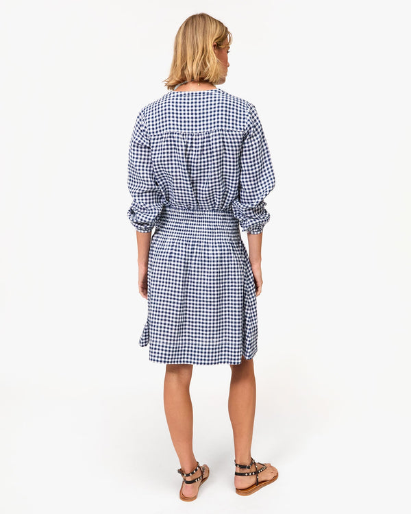 Clare Vivier Zoe Court Skirt Navy/White Linen Gingham / XS