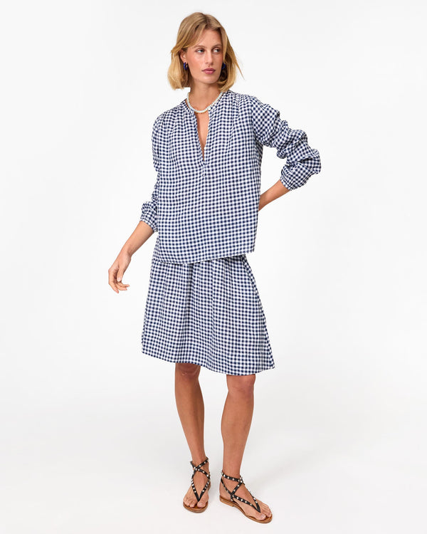 Clare Vivier Zoe Court Skirt Navy/White Linen Gingham / XS