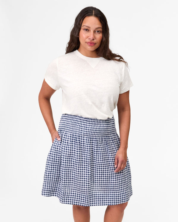 Clare Vivier Zoe Court Skirt Navy/White Linen Gingham / XS