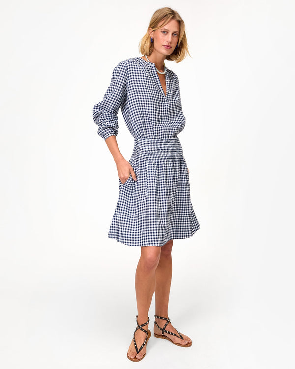 clare vivier Zoe Court Skirt Navy/White Linen Gingham / XS