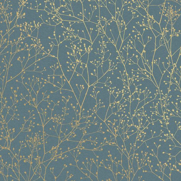 Clarissa Hulse Gypsophila Wallpaper - Airforce Blue & Soft Gold (120384)