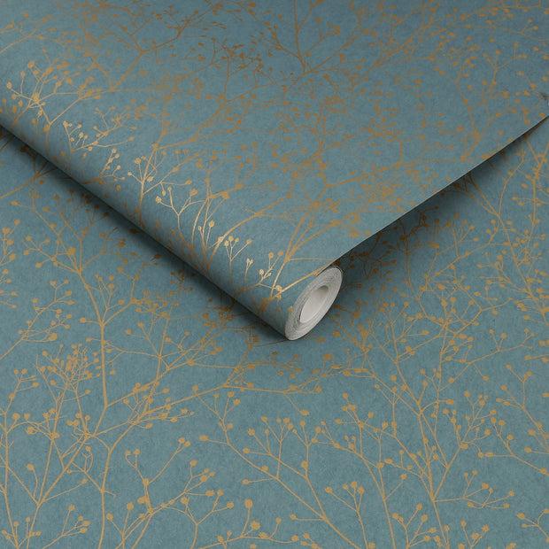 clarissa hulse Gypsophila Wallpaper - Airforce Blue & Soft Gold (120384)
