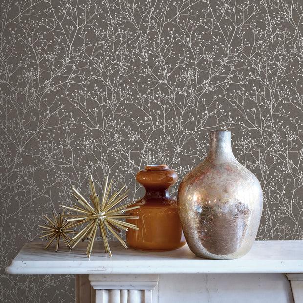 clarissa hulse Gypsophila Wallpaper - Mocha & Silver (120369)