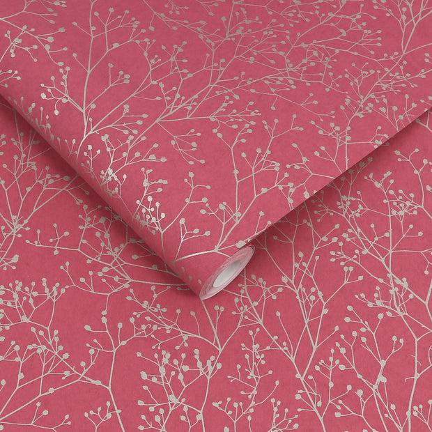 Clarissa Hulse Gypsophila Wallpaper - Raspberry & Silver (120398)