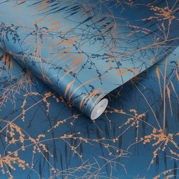 clarissa hulse Meadow Grass Wallpaper - French Navy & Copper (120380)
