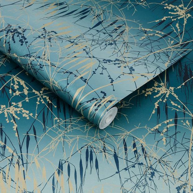 clarissa hulse Meadow Grass Wallpaper - Teal & Soft Gold (120391)