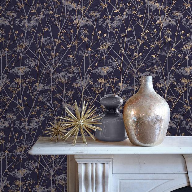 clarissa hulse Wild Chervil Wallpaper - Blackberry & Gold (120399)