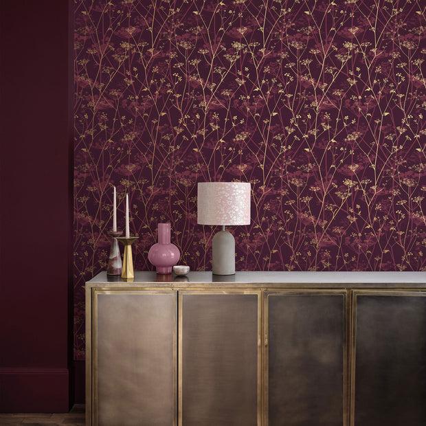 Clarissa Hulse Wild Chervil Wallpaper - Damson & Gold (120397)