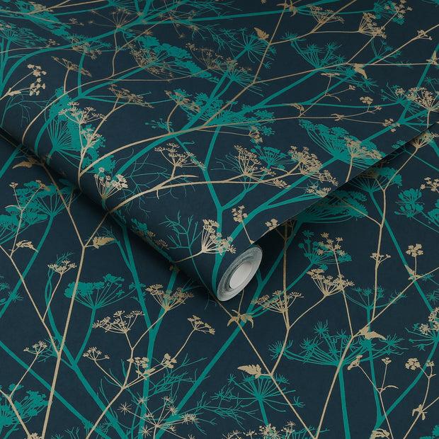 Clarissa Hulse Wild Chervil Wallpaper - Kingfisher & Gold (120394)