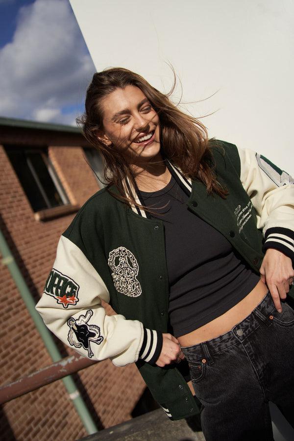 Clark Jeans Annivarsity Jacket - Green Patched