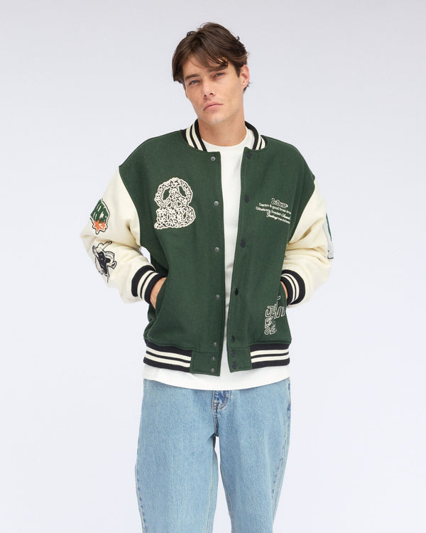 clark jeans Annivarsity Jacket - Green Patched
