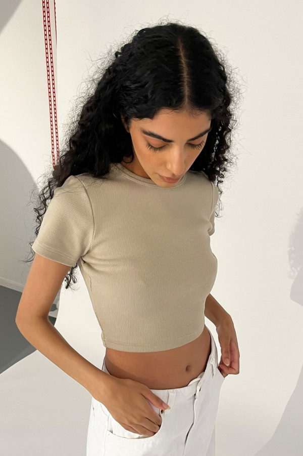 Clark Jeans Nina Rib Top - Pale Taupe