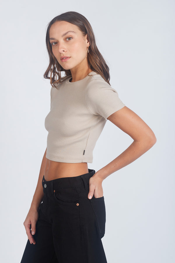 Clark Jeans Nina Rib Top - Pale Taupe