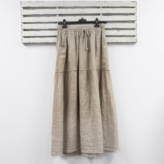 classic collection Beige linen draw string skirt with pockets and frayed hem