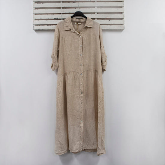 classic collection Beige long linen dress with buttons