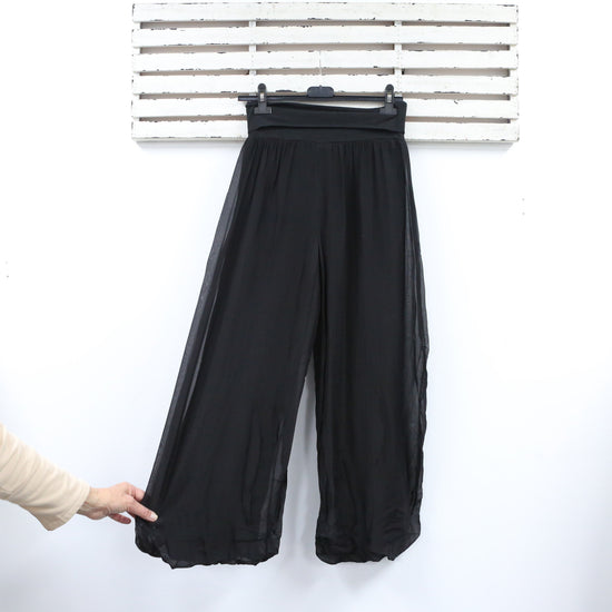 classic collection Black silk pants with cotton waist band and underlay