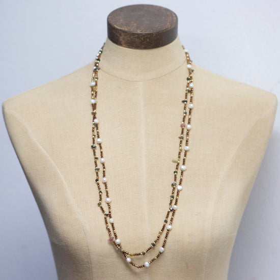 classic collection Bronze crystal and pearl double strand necklace with magnetic clasp