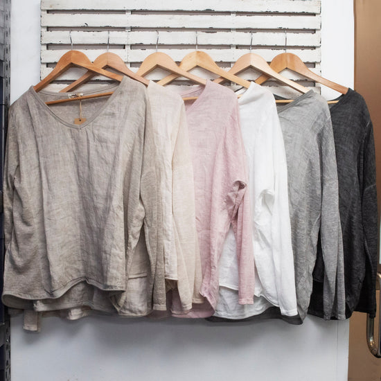 classic collection Charcoal linen long sleeve top with side panel