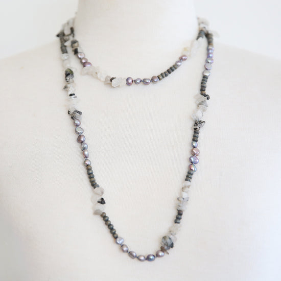 classic collection Grey pearl crystal necklace