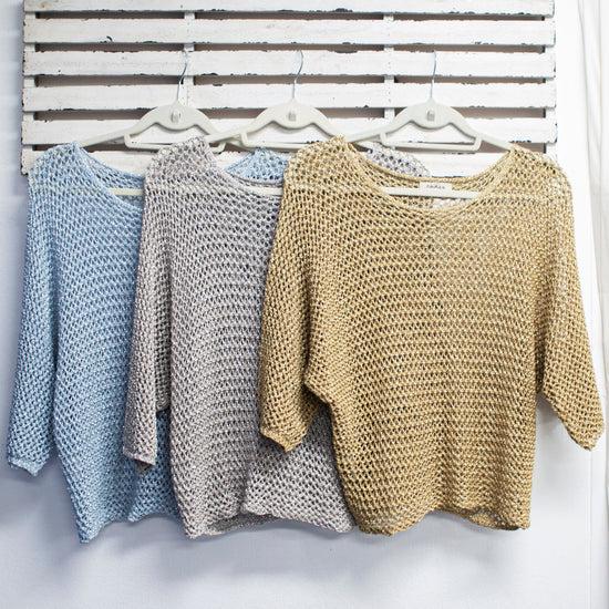 classic collection Lurex 3/4 sleeve loose knit top