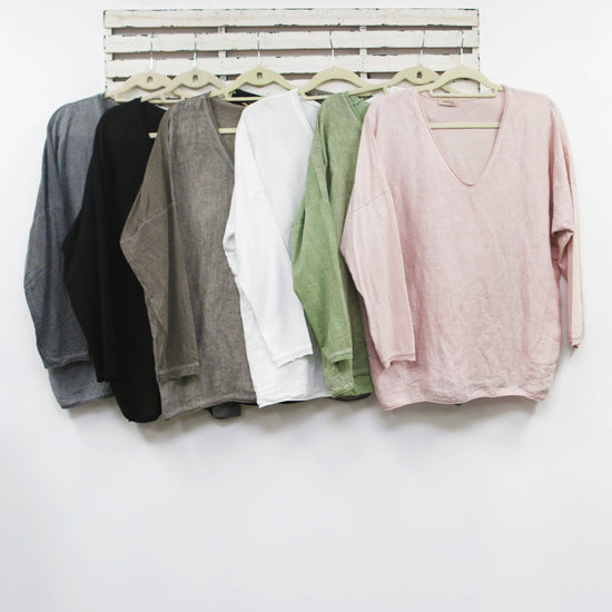 classic collection Cotton and linen v neck top with long sleeves