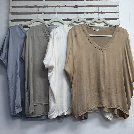 classic collection Fawn v neck with cotton detail silk blend top with cotton back and sleeves