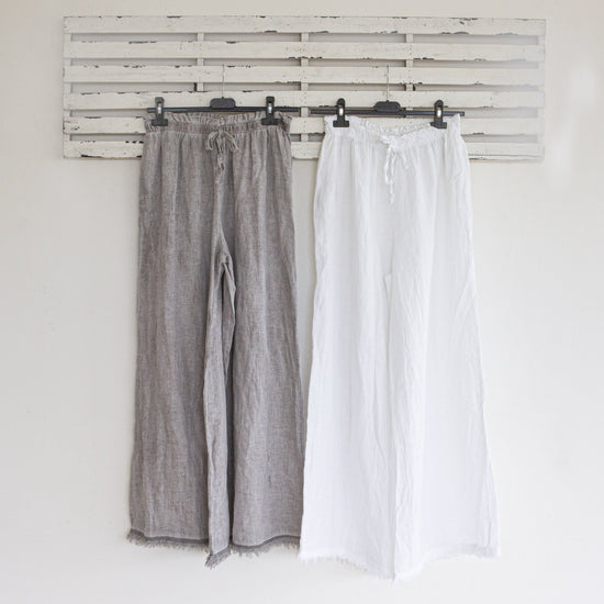 classic collection Mushroom linen draw string pants with frayed hem