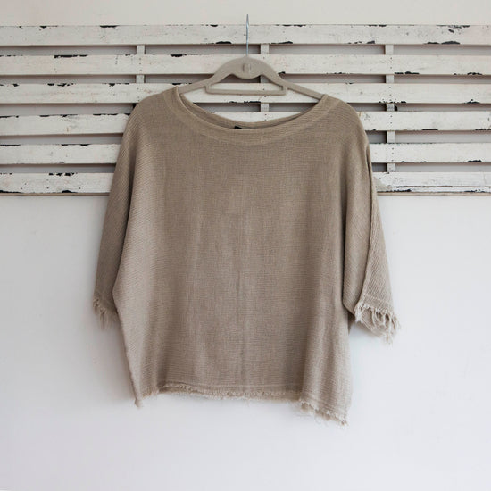 classic collection Natural woven linen top with frayed sleeves and hem