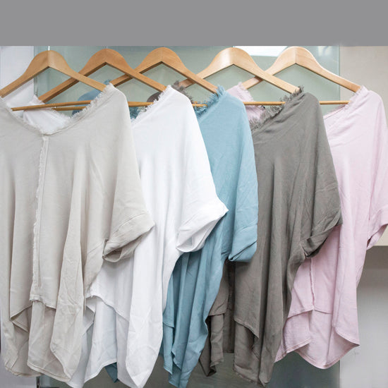 classic collection Viscose top with frayed v neck and front