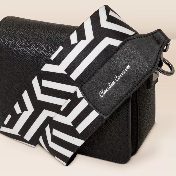 Claudia Canova Alice Line Print Interchangeable Bag Strap Black-White