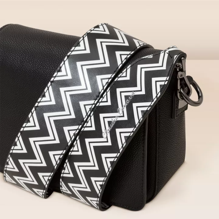 Claudia Canova Eliza Zigzag Print Interchangeable Bag Strap Black-White