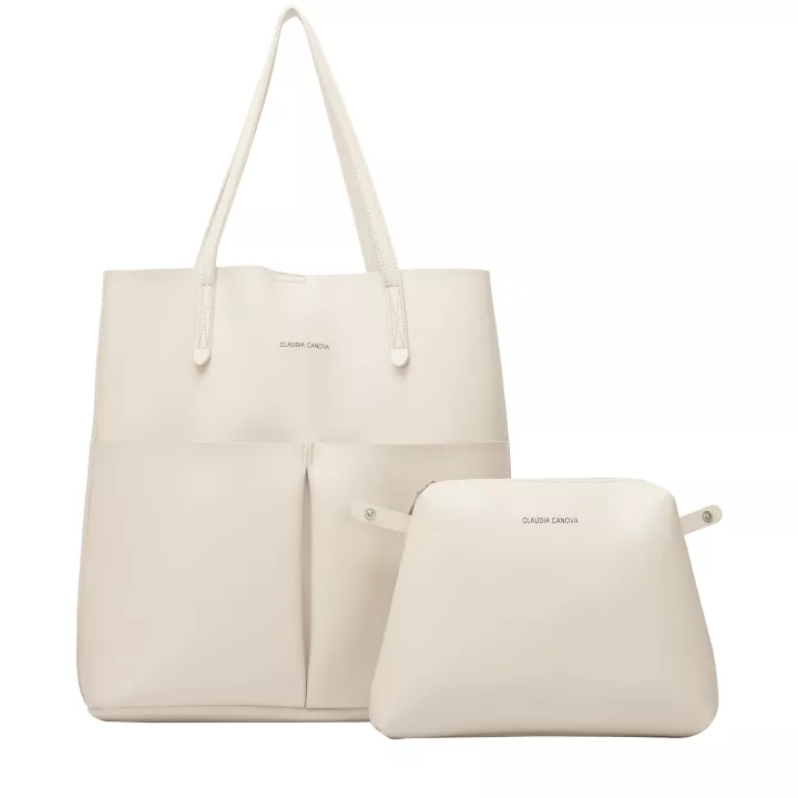 claudia canova Home Unlined Pocket Shopper Tote Bag Chalk