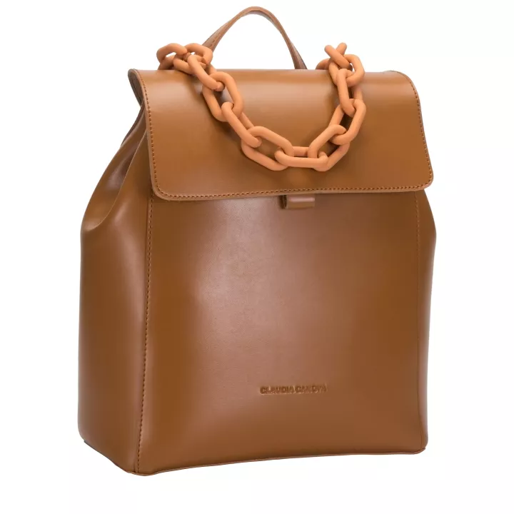 Claudia Canova Katea Sophia Flapover Backpack Chain Detail Tan