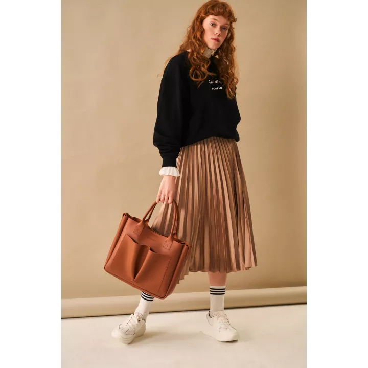 Claudia Canova Lori Megan Xl Front Pocketed Tote Bag Tan