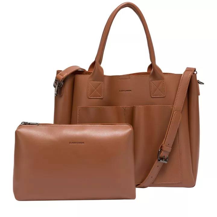 claudia canova Lori Megan Xl Front Pocketed Tote Bag Tan