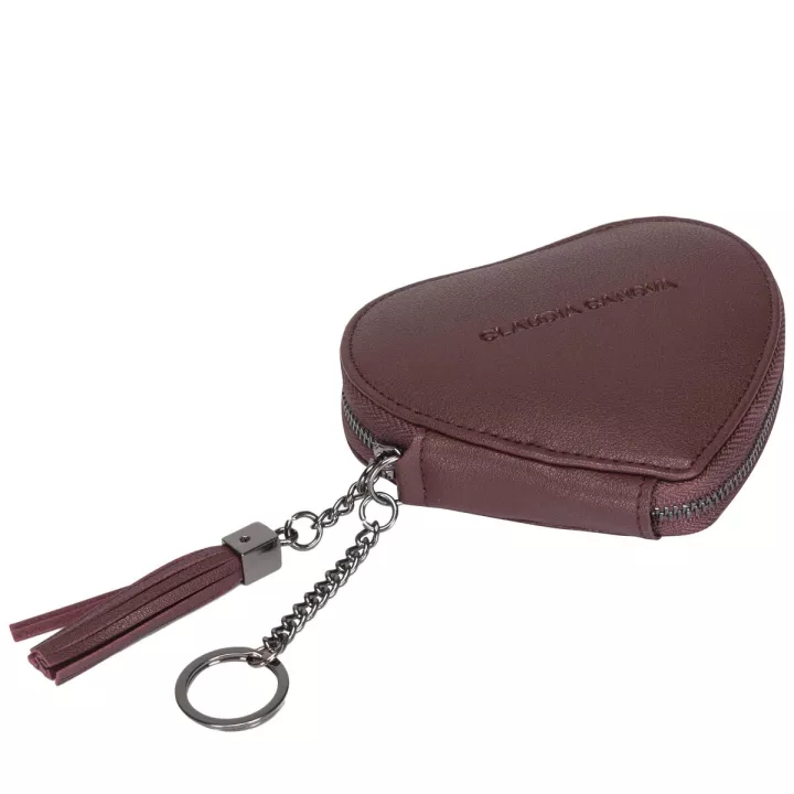Claudia Canova Lori Zip Round Heart Shaped Purse Burgundy