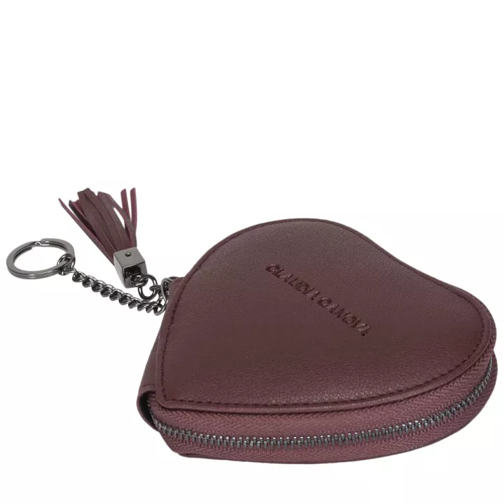 Claudia Canova Lori Zip Round Heart Shaped Purse Burgundy