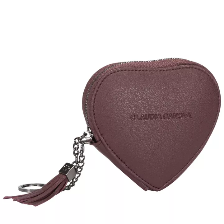 Claudia Canova Lori Zip Round Heart Shaped Purse Burgundy