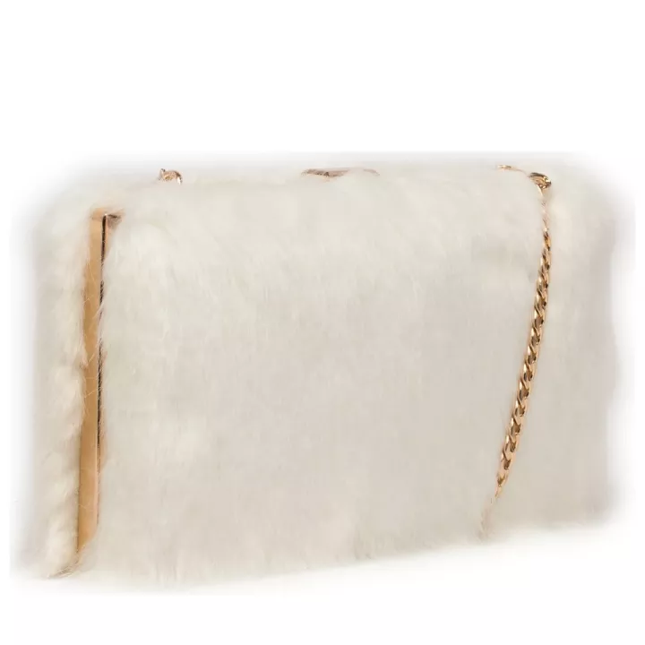 Claudia Canova Pandora Nol Faux Fur Clutch Bag White