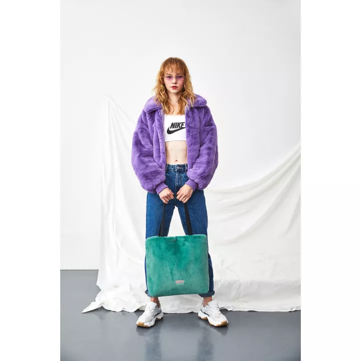 Claudia Canova Teddie Nola Faux Fur Tote Bag Light Green