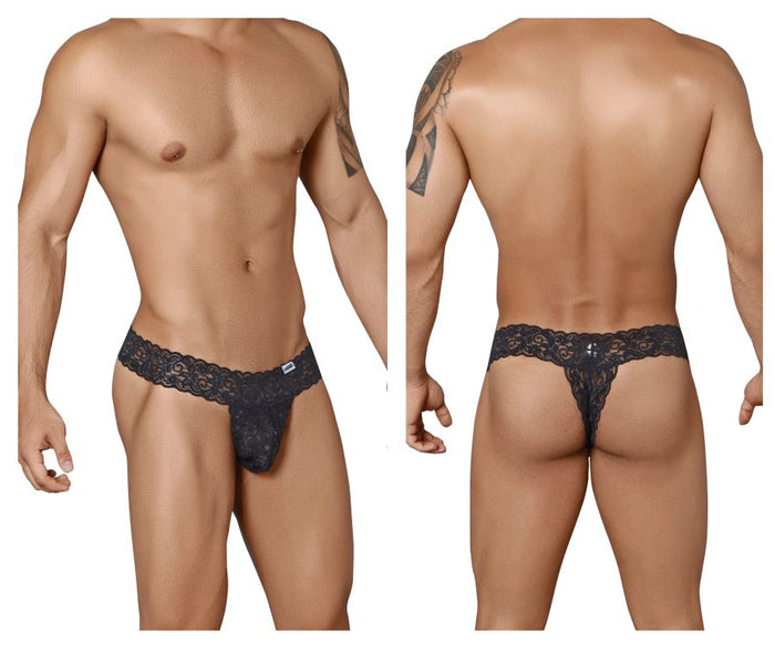 clever moda CandyMan 99315X Peek a Boo Lace Thongs Color Black