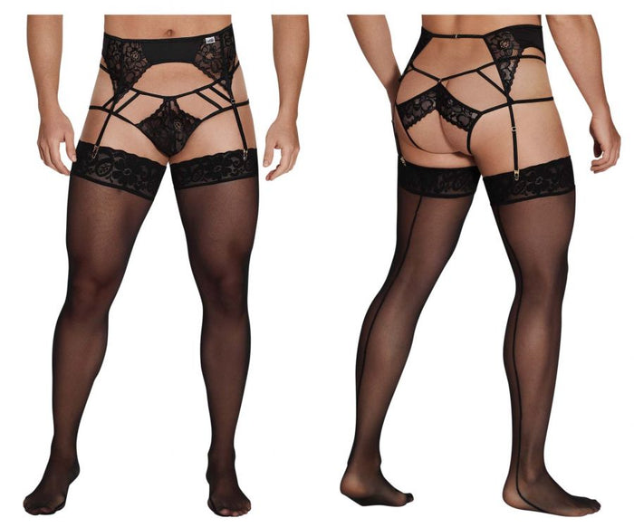 clever moda CandyMan 99550 Lace Garter-Jockstrap Outfit Color Black