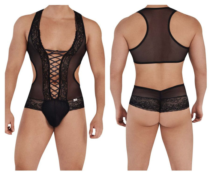 clever moda CandyMan 99557X Mesh-Lace Bodysuit Color Black