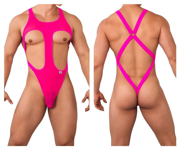 clever moda CandyMan 99643 Mesh Bodysuit Color Hot Pink