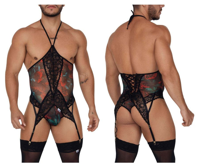 clever moda CandyMan 99661X Lace Bodysuit Color Black-Print
