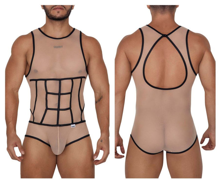 clever moda CandyMan 99683X Tulle Bodysuit Color Beige